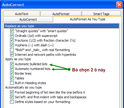 Tắt chức năng đánh số đầu dòng trong Microsoft Word