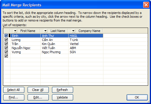 Cách trộn thư (Mail Merge) trong Microsoft Word 2003 - Phần cuối
