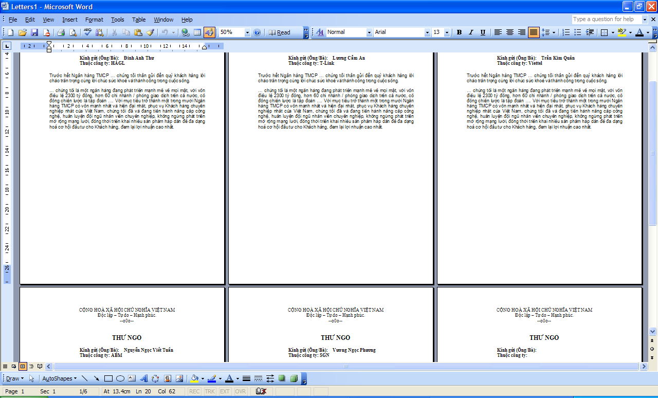 Cách trộn thư (Mail Merge) trong Microsoft Word 2003 - Phần cuối