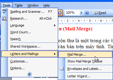 Cách trộn thư (Mail Merge) trong Microsoft Word 2003 - Phần cuối