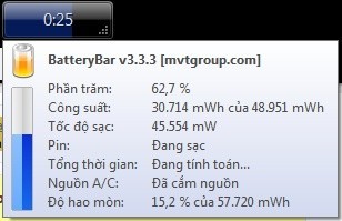 batt BatteryBar: hiển thị chi tiết dung lượng Pin của laptop