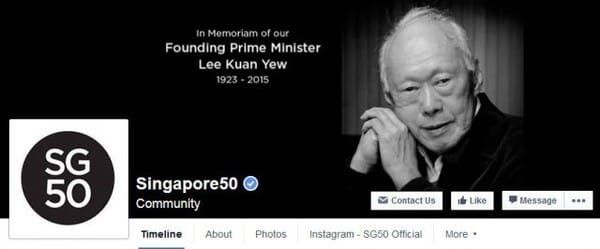 SG50, một trang web dành riêng để kỷ niệm sinh nhật lần thứ 50 của Singapore trong năm nay cũng đã đổi ảnh avatar và ảnh cover thành màu đen, chuyển màu đỏ trong biểu tượng logo của họ thành màu nhẹ nhàng hơn. 