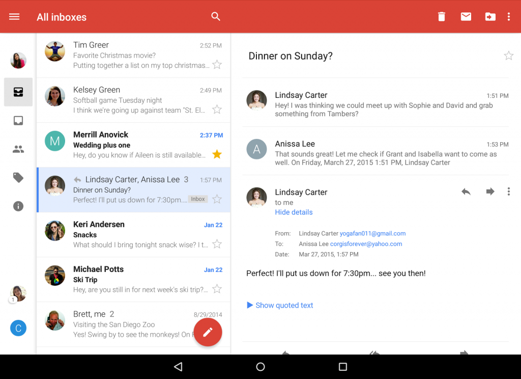 Gmail Android: hiển thị nhiều tài khoản trong một giao diện Dạng hội thoại