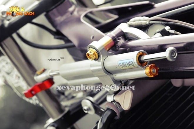 Xe máy Yamaha Z125 độ Drag tím hết 350 triệu đồng tại Lâm Đồng Trợ lực tay lái Ohlins của Thuỵ Điển