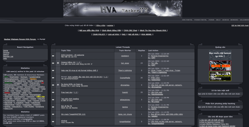 Giao diện website HVA vào năm 2004