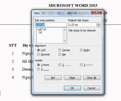 Cach Sử Dụng đặt Xoa Thanh Tab Tạo Dong Kẻ Chấm Trong Bảng Word 2003