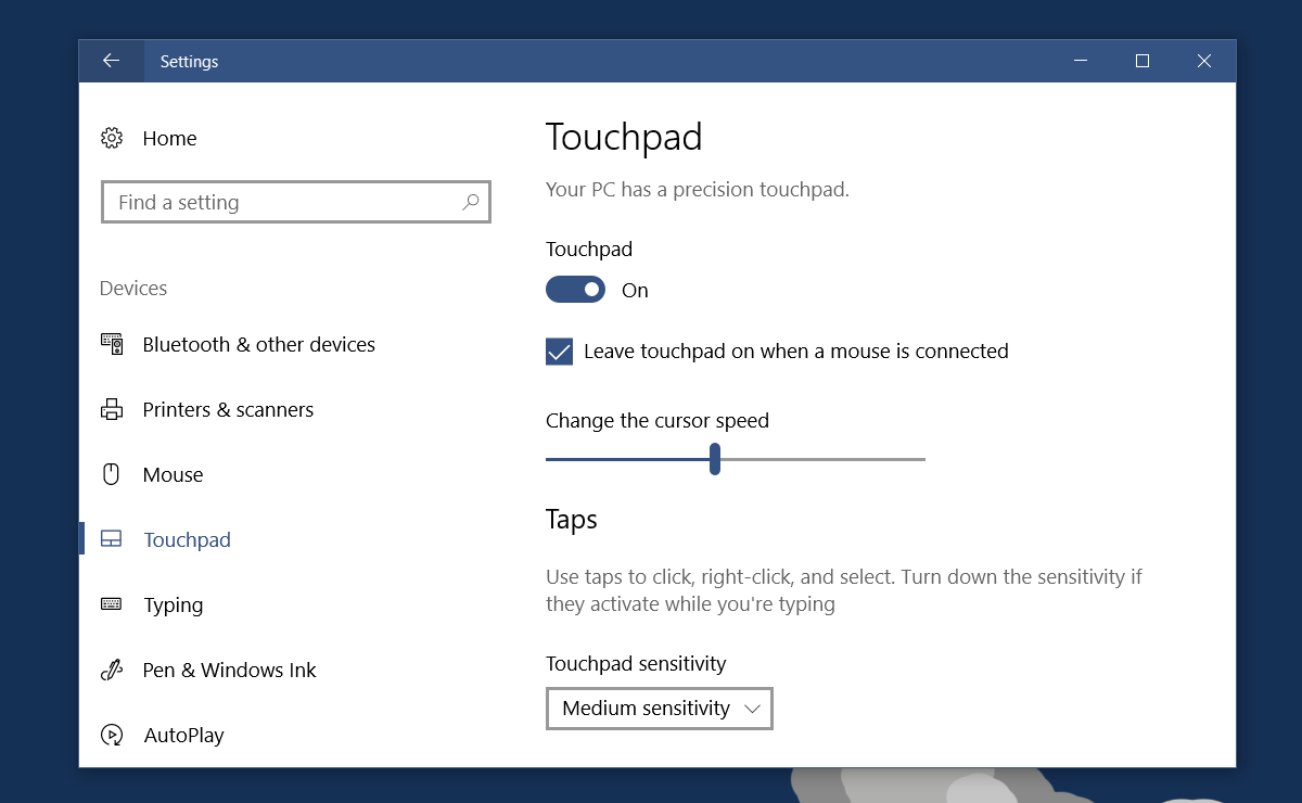Tắt touchpad khi sử dụng chuột trên Windows 10.