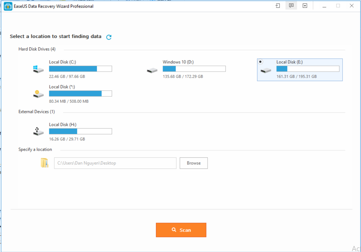 Phục hồi dữ liệu đã mất với Easeus Data Recovery Wizard