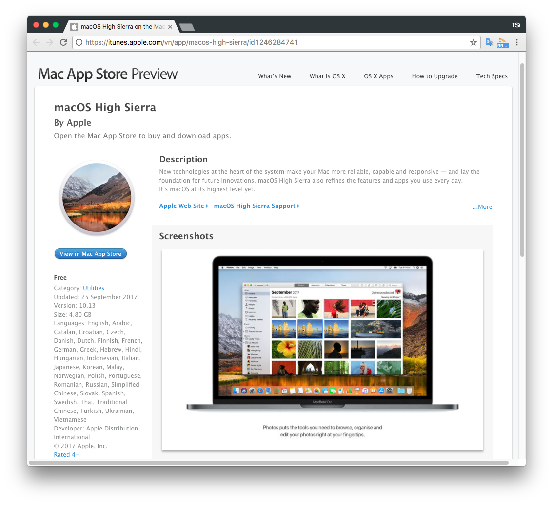 macOS High Sierra chính thức được phân phối qua Mac App Store