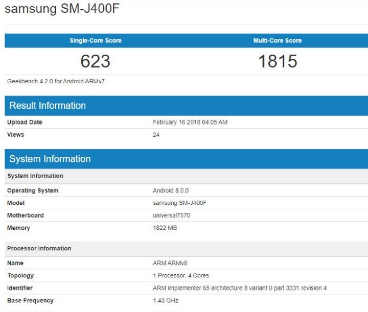Galaxy J4 (2018) lộ cấu hình, cài sẵn Android 8.0