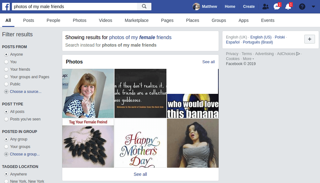 Bạn có thể tìm hình ảnh bạn nữ trên Facebook, nhưng với nam thì không