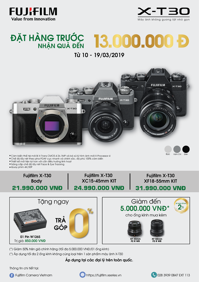 Fujifilm tặng quà đến 13 triệu đồng cho khách hàng đặt trước máy ảnh Fujifilm X-T30
