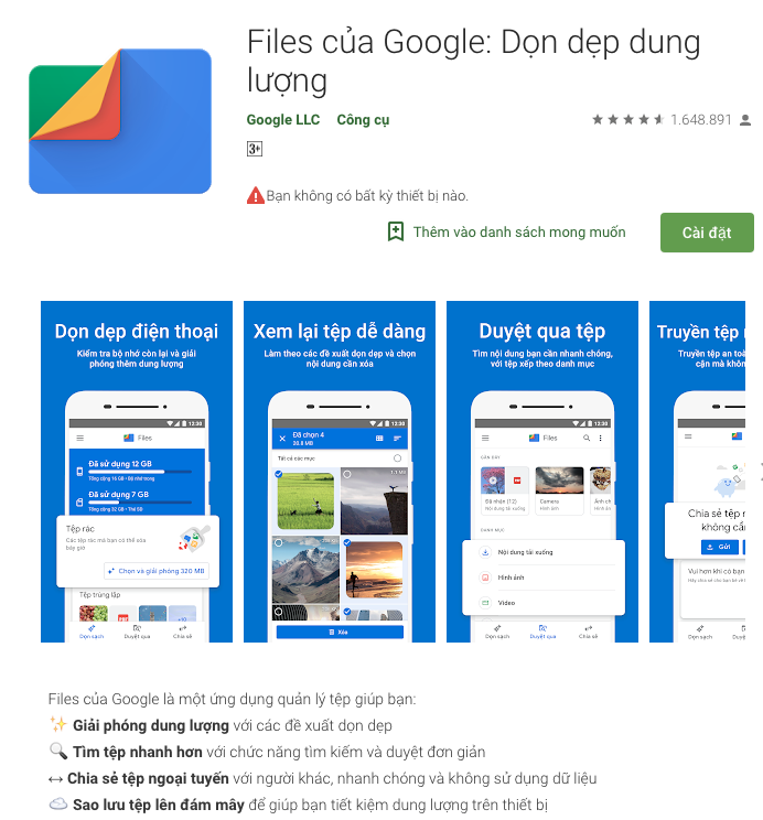 Ứng dụng dọn rác trên smartphone của Google được 100 triệu người lựa chọn
