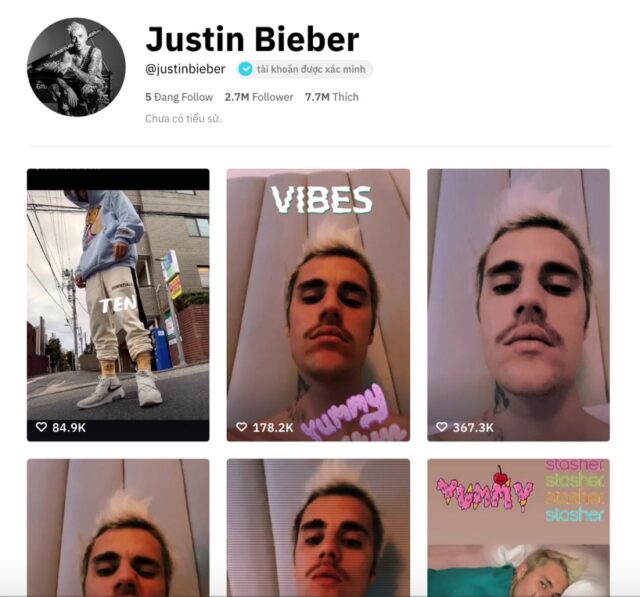Mở tài khoản TikTok, chưa 10 ngày Justin Bieber có 2,3 triệu followers Mở tài khoản TikTok, chưa 10 ngày Justin Bieber có 2,3 triệu followers