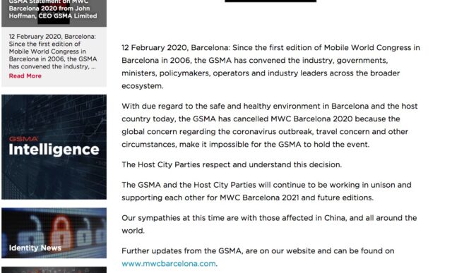 MWC 2020 đã bị hủy bỏ vì lo ngại virus Corona (Covid-19)