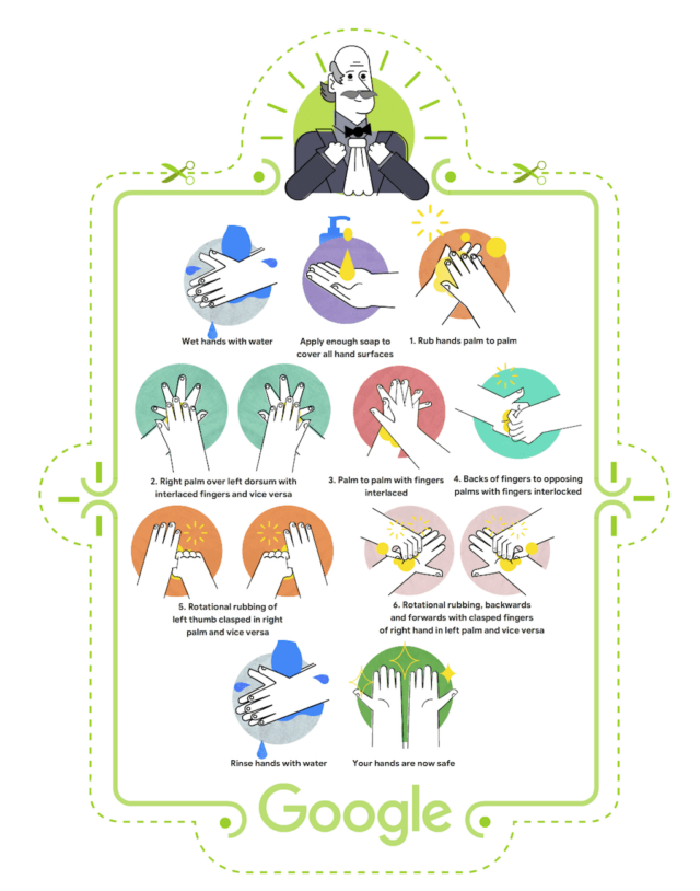 Google Doodle hướng dẫn rửa tay đúng chuẩn theo WHO