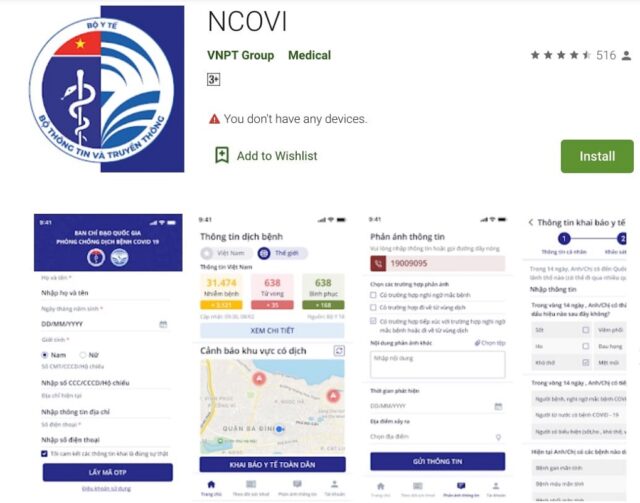 Ứng dụng khai báo y tế NCOVI vừa thêm hai tính năng mới: khai báo tiếp xúc và mở rộng bản đồ