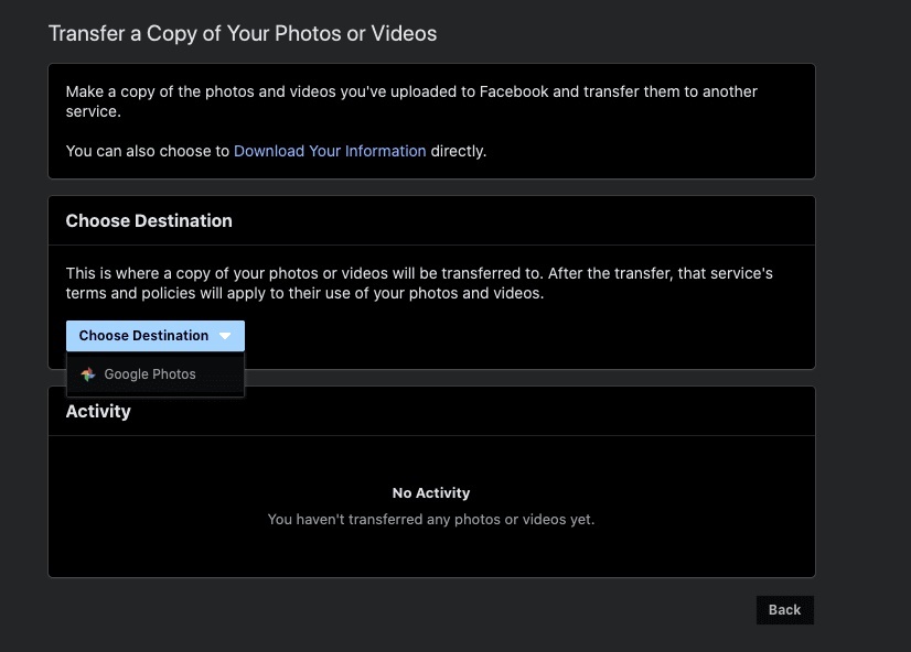 Đã có thể sao chép hình ảnh và video từ Facebook sang Google Photos