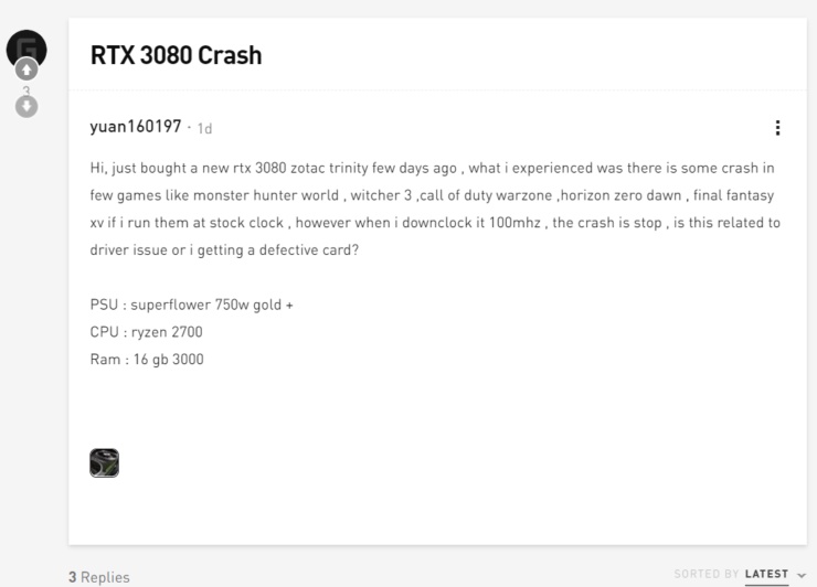 Card đồ họa NVIDIA GeForce RTX 3080 bị lỗi đen màn hình khi chơi game
