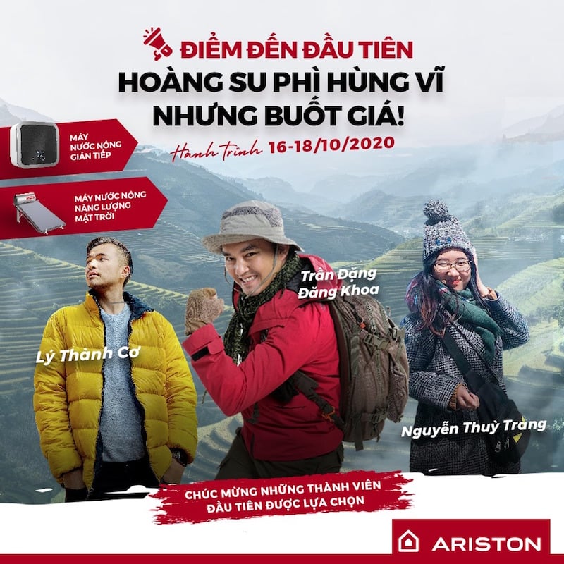 Hoàng Su Phì là điểm đến đầu tiên của biệt đội Ariston trong hành trình xuyên Việt Biệt đội Ariston hé lộ thông tin đầu tiên trong hành trình xuyên Việt