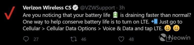 Verizon xóa Tweet khuyên người dùng tắt mạng 5G để tiết kiệm pin