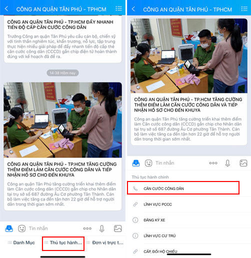 Quận Tân Phú dùng Zalo cập nhật thông tin làm căn cước công dân có gắn chip Quận Tân Phú dùng Zalo cập nhật thông tin làm căn cước công dân có gắn chip