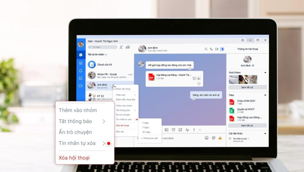 Zalo bổ sung tin nhắn tự xóa trên cả máy tính lẫn điện thoại, sắp có trong group chat