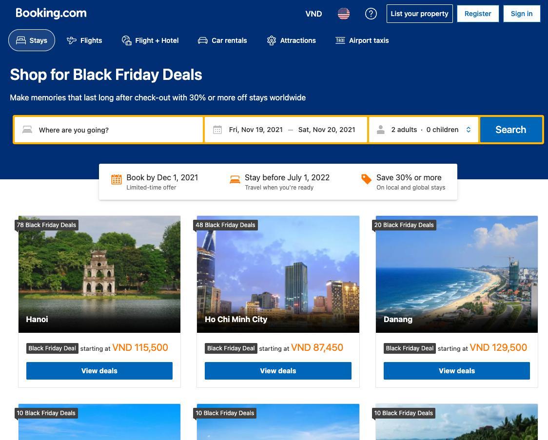 Booking.com tung ưu đãi Black Friday cực khủng cho du khách Việt Nam