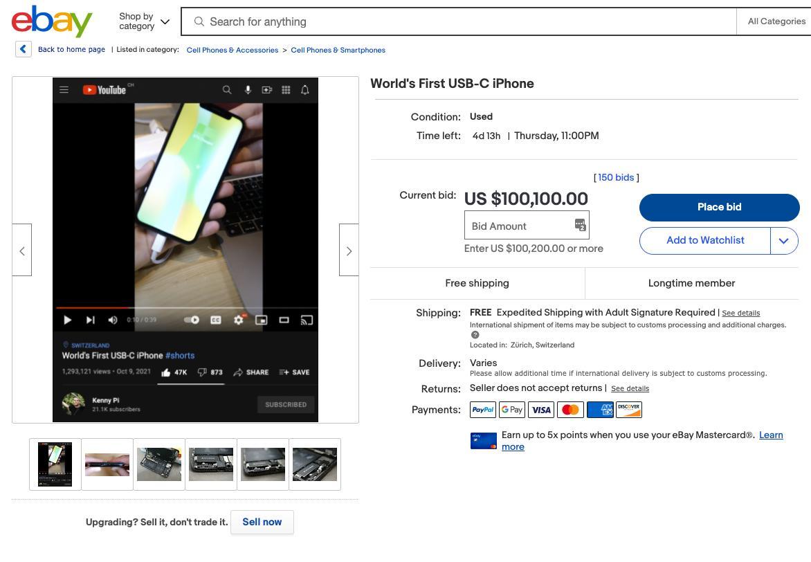 iPhone X 'độ' cổng USB-C đang được đấu giá, có người trả hơn 100 ngàn USD rồi