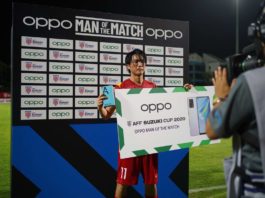 Nguyễn Tuấn Anh của tuyển Việt Nam đoạt danh hiệu 'Man of the Match' với phần thưởng OPPO A95