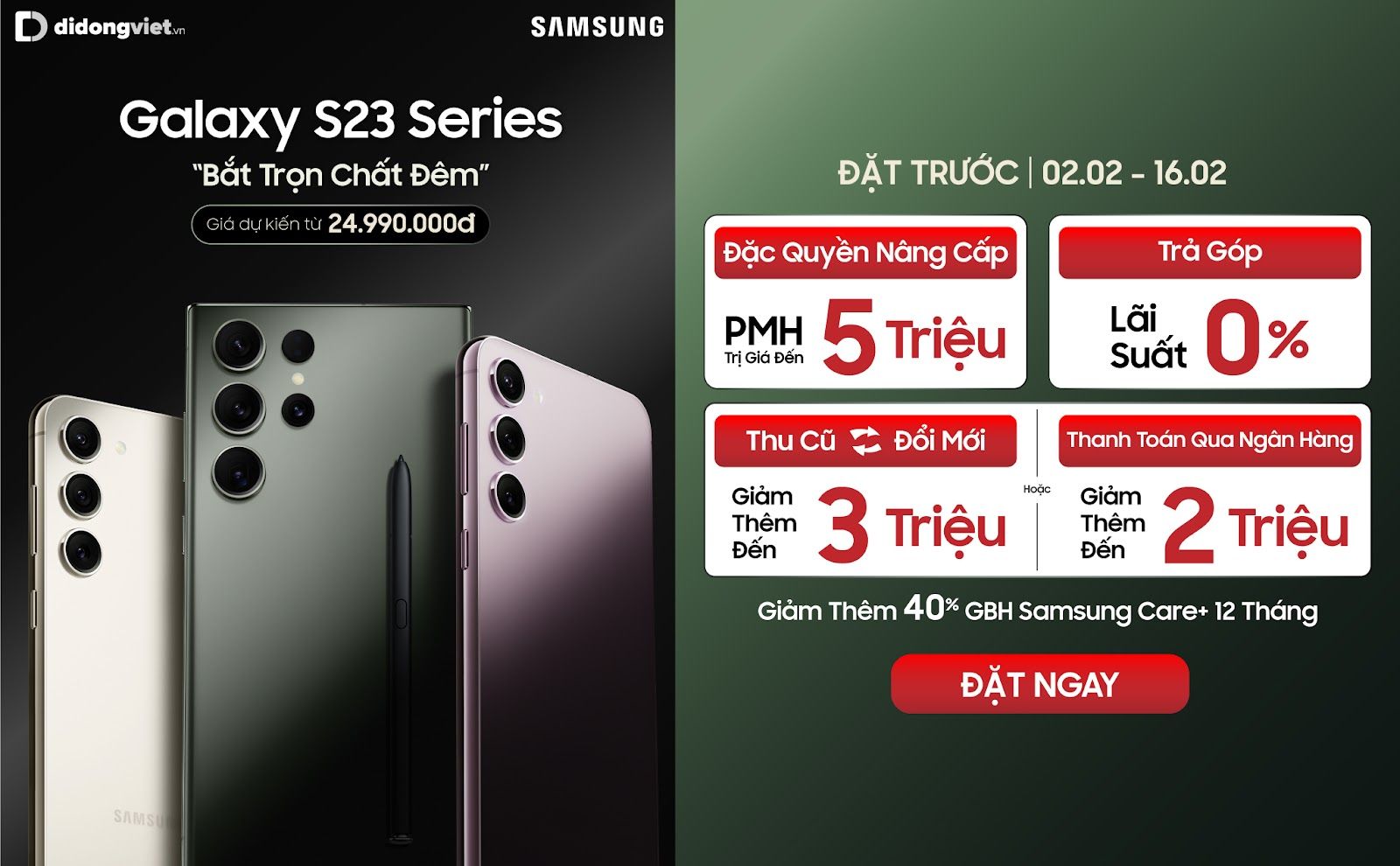 Galaxy S23 series ra mắt giá từ 24,99 triệu đồng, bộ quà khủng hơn 7 triệu đồng khi đặt trước Galaxy S23 series ra mắt giá từ 24,99 triệu đồng, bộ quà khủng hơn 7 triệu đồng khi đặt trước