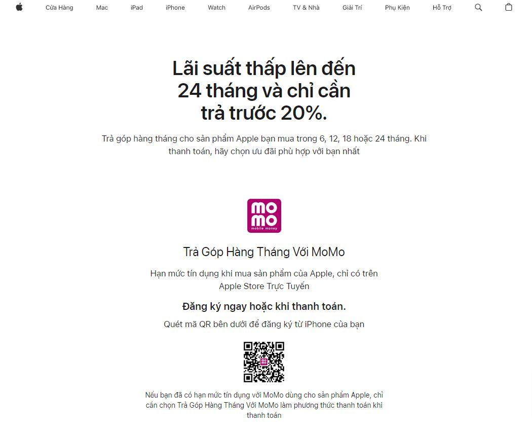 MoMo là phương thức thanh toán chính thức tại Apple Store trực tuyến MoMo là phương thức thanh toán chính thức tại Apple Store trực tuyến