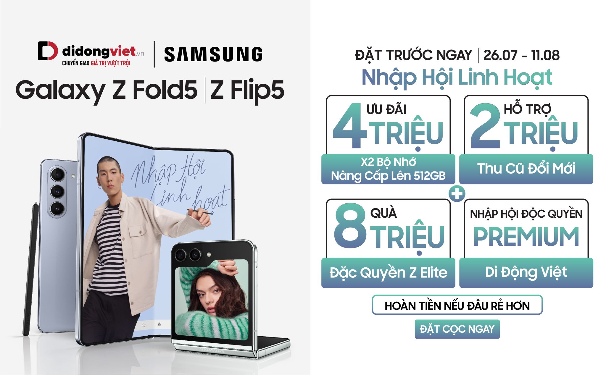 Di Động Việt nhận đặt trước Galaxy Z Fold5|Z Flip5 với nhiều ưu đãi độc quyền trị giá hơn 8 triệu đồng 217495-di-dong-viet-galaxy-z-fold5z-flip5