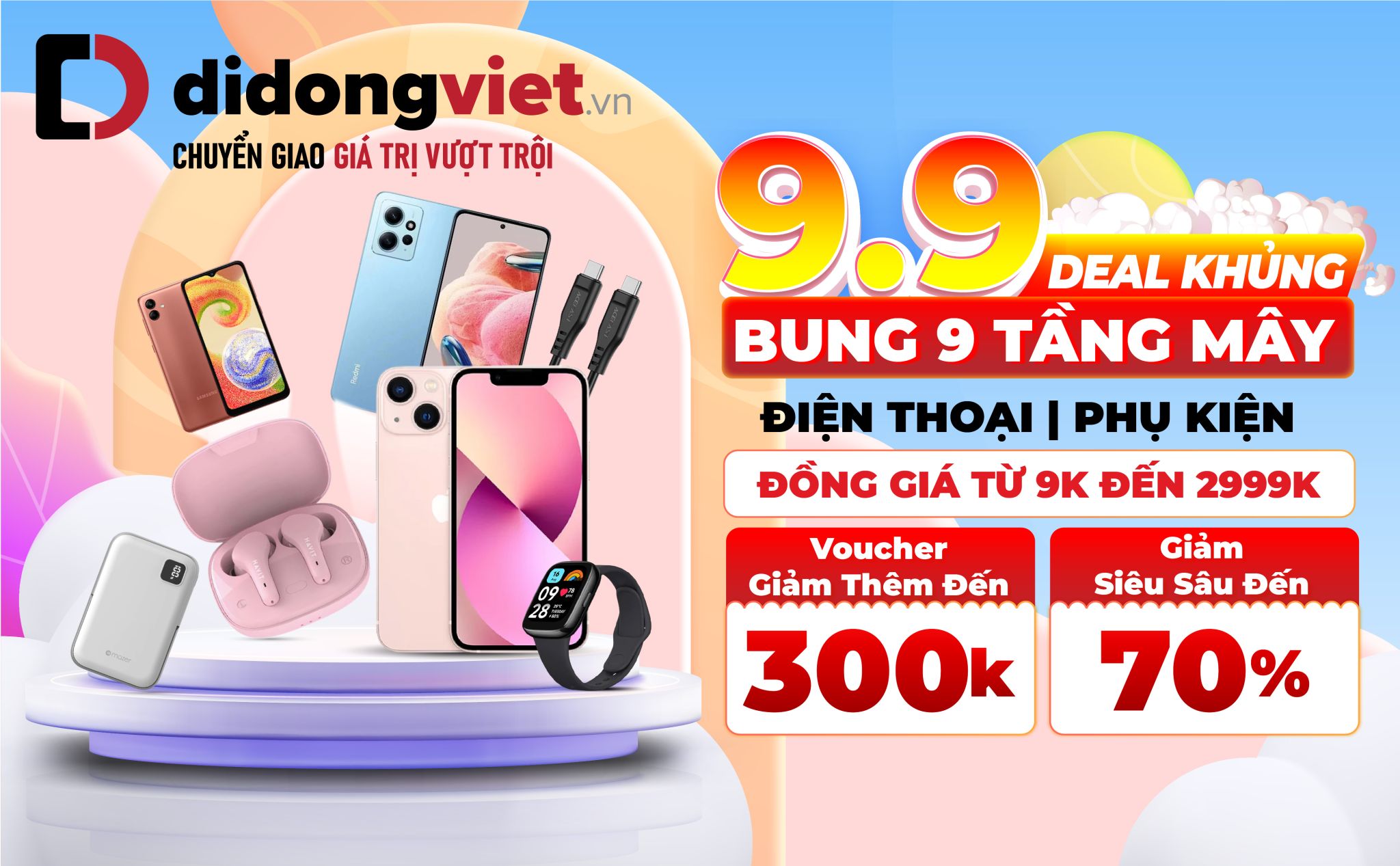 Sản phẩm công nghệ đồng giá từ 9 ngàn, 99 ngàn, 199 ngàn… dịp 9/9 tại Di Động Việt 220256-tu-9-ngan-99-ngan-199-di-dong-viet