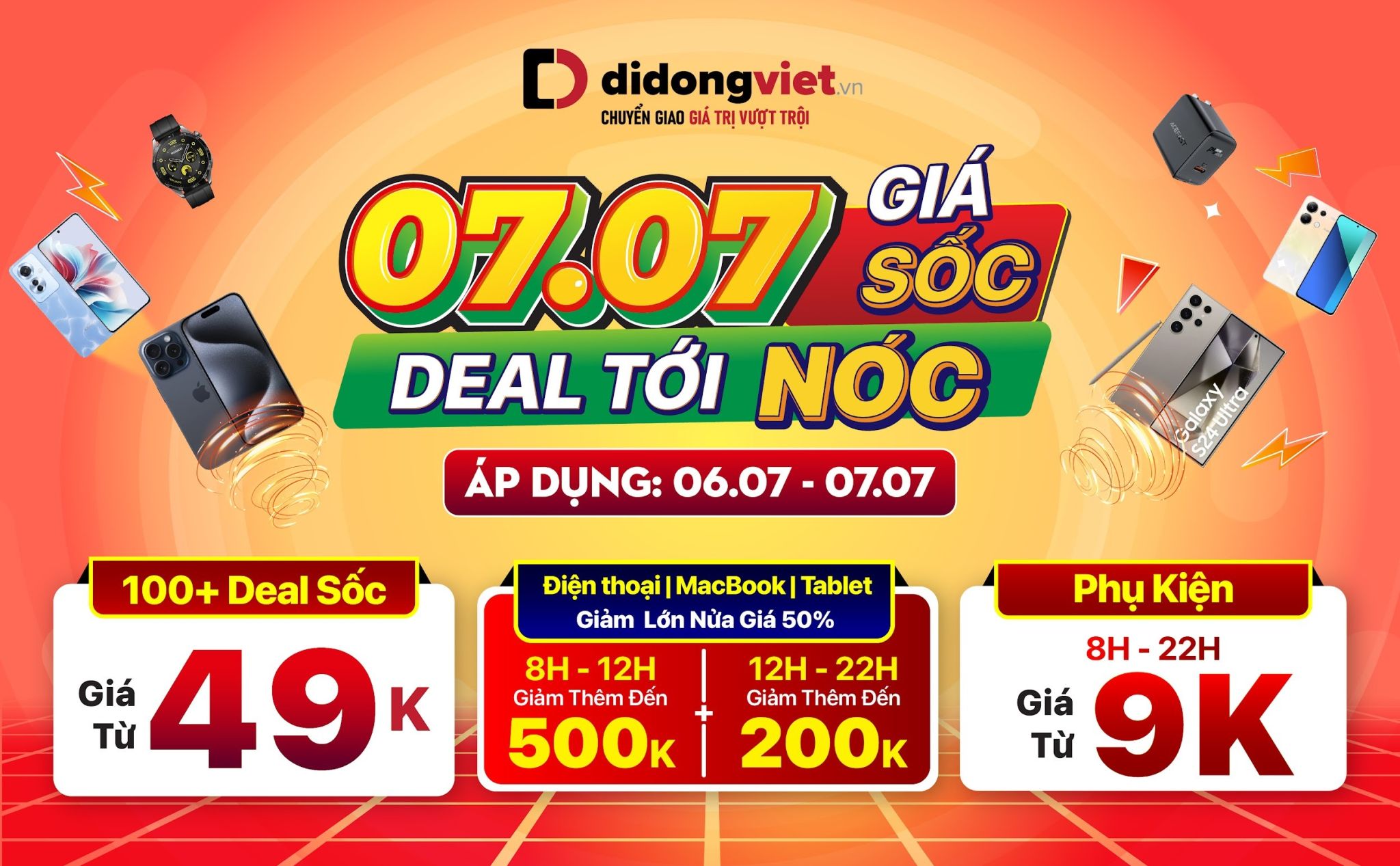 Ngày đôi 7/7 deal siêu lớn tại Di Động Việt: Phụ kiện từ 9K, iPhone 15 Pro Max từ 28,39 triệu đồng Ngày đôi 7/7 deal siêu lớn tại Di Động Việt: Phụ kiện từ 9K, iPhone 15 Pro Max từ 28,39 triệu đồng