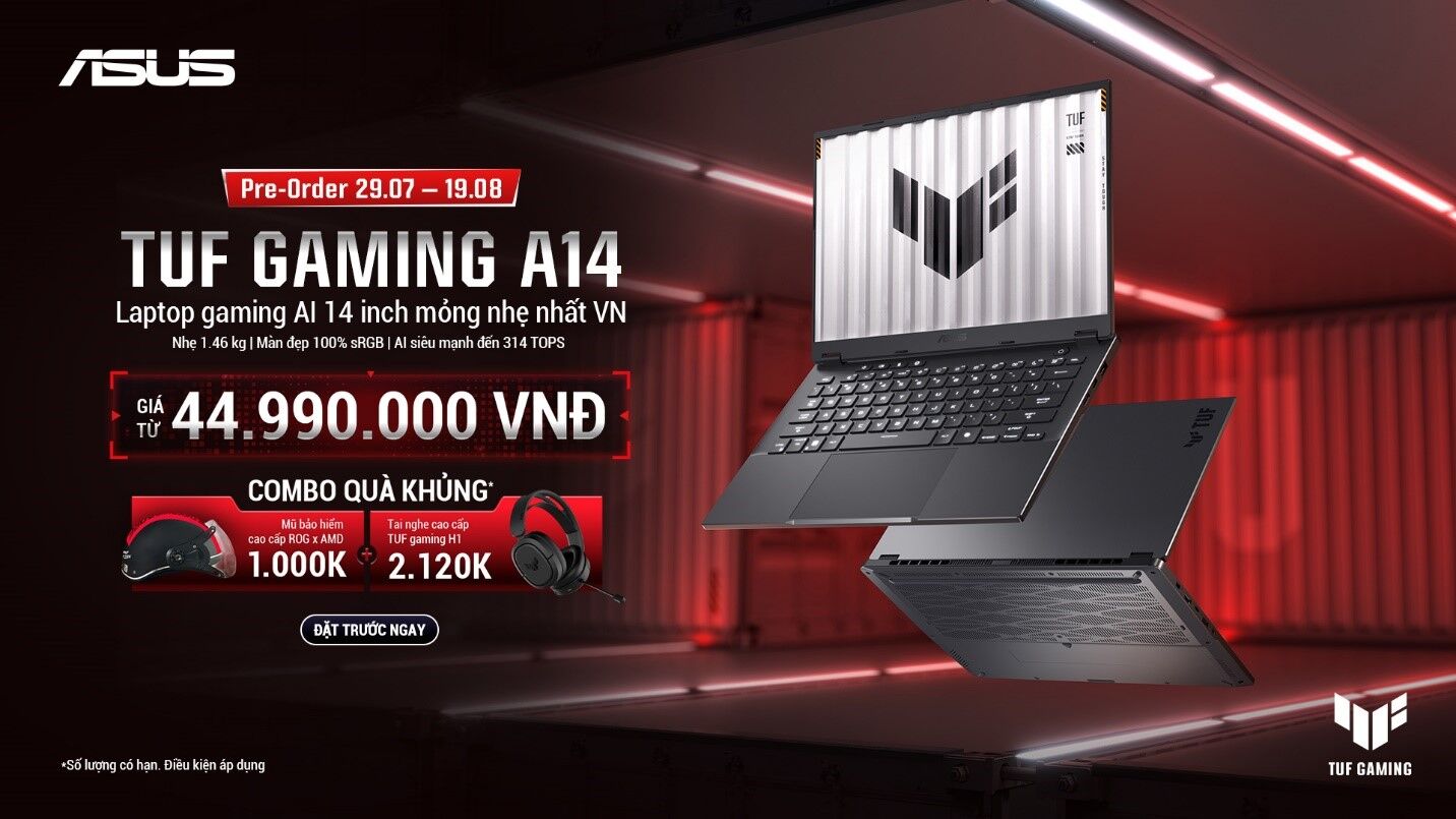 ASUS TUF Gaming A14 chính thức mở Pre-order tại Việt Nam với giá từ 44,990,000 VND ASUS TUF Gaming A14 chính thức mở Pre-order tại Việt Nam với giá từ 44,990,000 VND