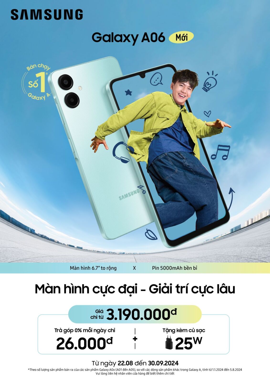 Galaxy A06 - “chiến thần smartphone bán chạy nhất Galaxy A” ra mắt với màn hình cực đại, giải trí cực lâu Galaxy A06 - “chiến thần smartphone bán chạy nhất Galaxy A” ra mắt với màn hình cực đại, giải trí cực lâu