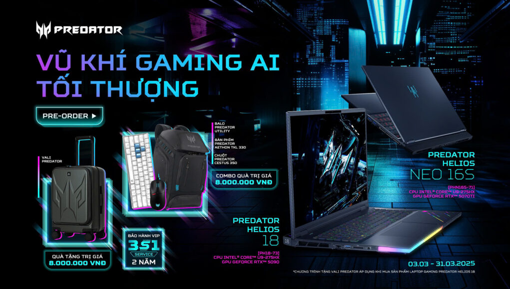 Đặt trước Predator Helios 18 và Predator Helios Neo 16S cùng nhiều phần quà ưu đãi hấp dẫn