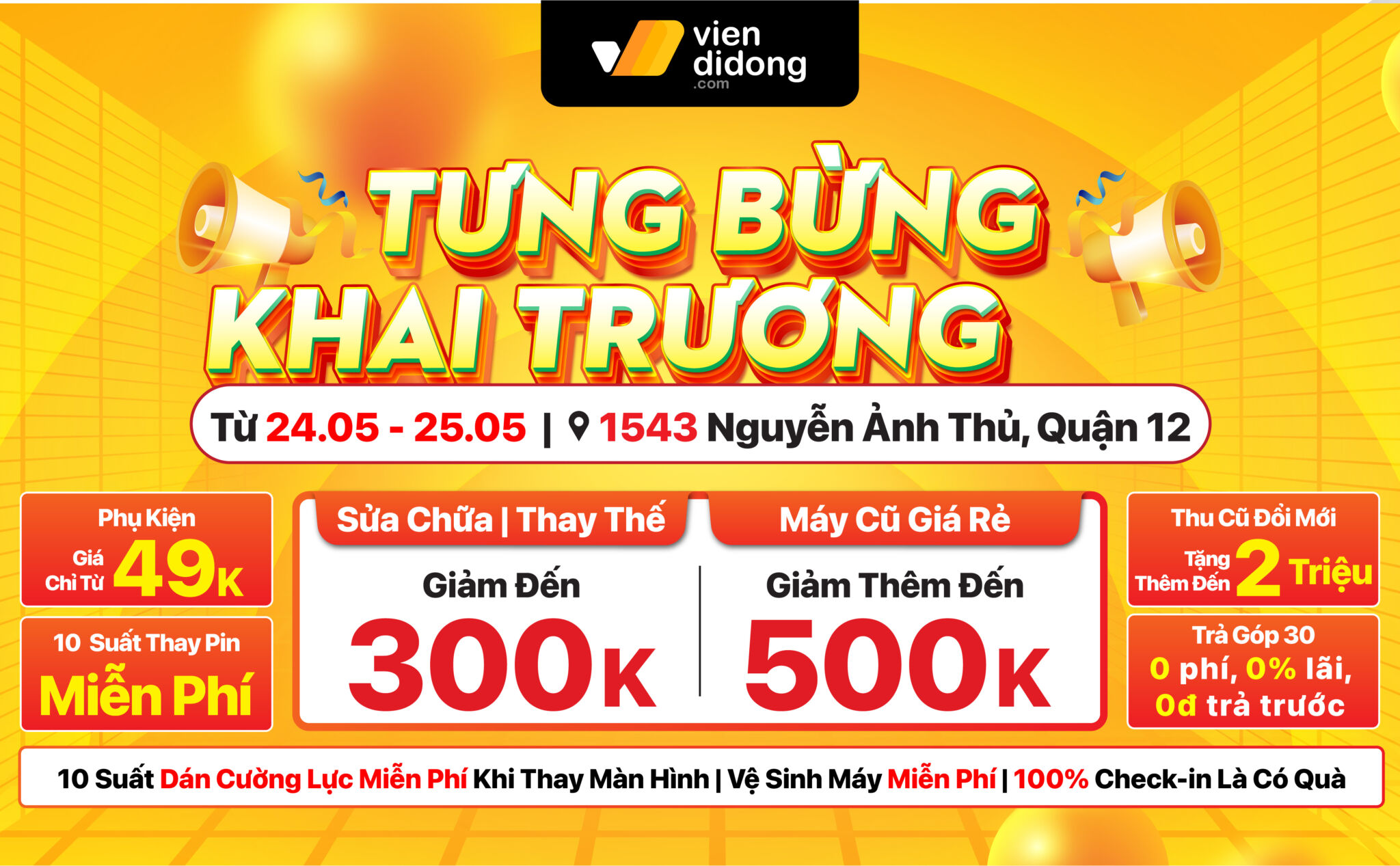 Viện Di Động khai trương cửa hàng mới ở Quận 12: Miễn phí thay pin, dán màn hình Viện Di Động khai trương cửa hàng mới ở Quận 12: Miễn phí thay pin, dán màn hình