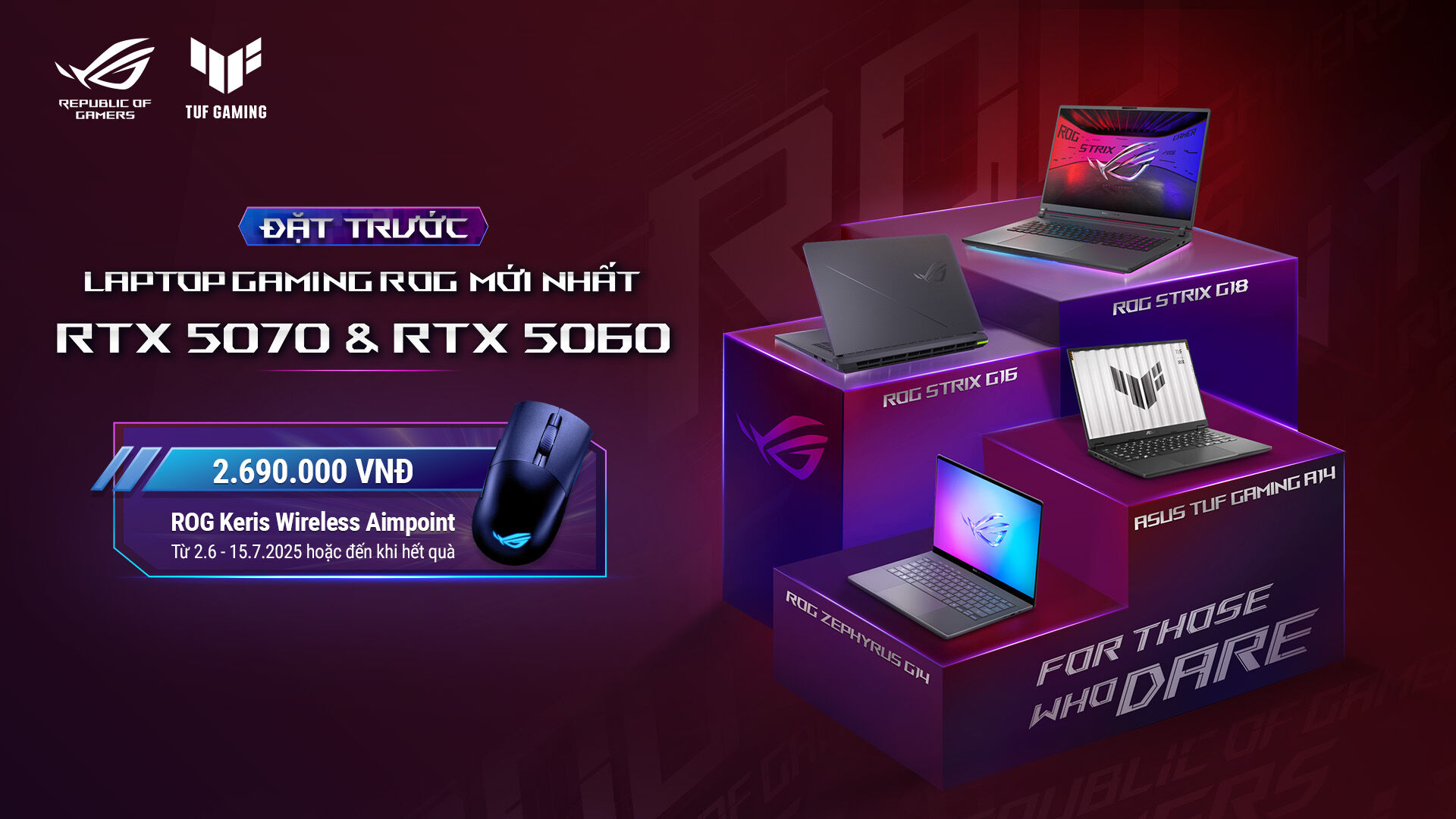 ASUS ROG mở đặt hàng dải laptop gaming trang bị RTX 5060/5070 ASUS ROG mở đặt hàng dải laptop gaming mới nhất trang bị RTX 5070 và RTX 5060 tại Việt Nam