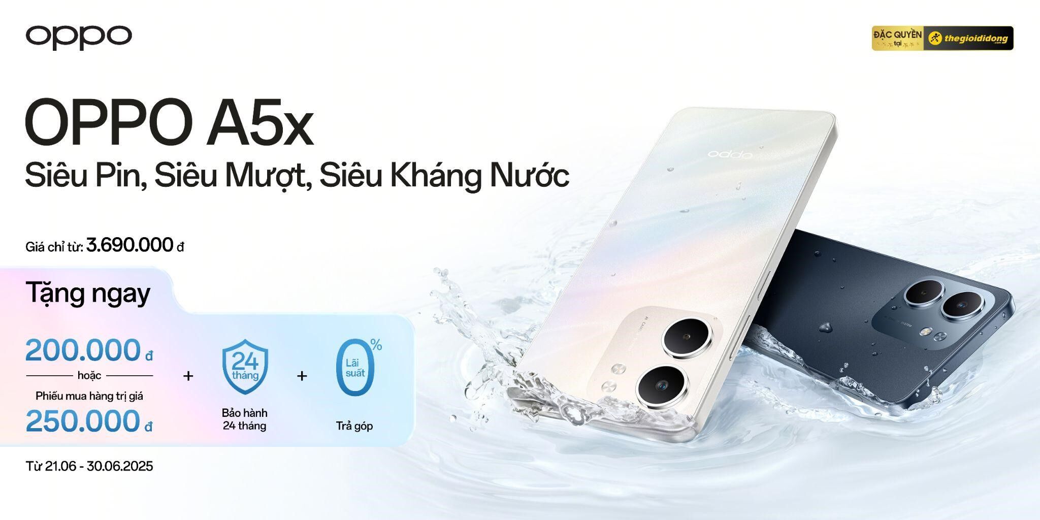 OPPO ra mắt OPPO A5x: Thiết kế bền bỉ, dung lượng pin khủng, hiệu năng ổn định với mức giá dễ tiếp cận OPPO ra mắt OPPO A5x: Thiết kế bền bỉ, dung lượng pin khủng, hiệu năng ổn định với mức giá dễ tiếp cận
