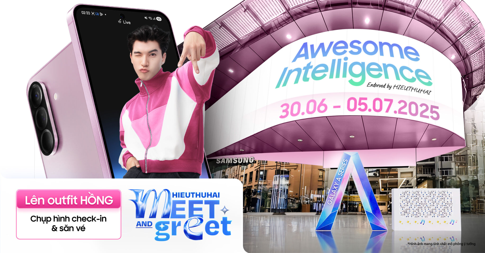 Samsung ra mắt Galaxy A56 5G màu Hồng và hoạt động Meet & Greet cùng HIEUTHUHAI Samsung mở đầu mùa hè đầy sôi động với Galaxy A56 5G phiên bản Hồng mới và hoạt động Meet & Greet cùng HIEUTHUHAI