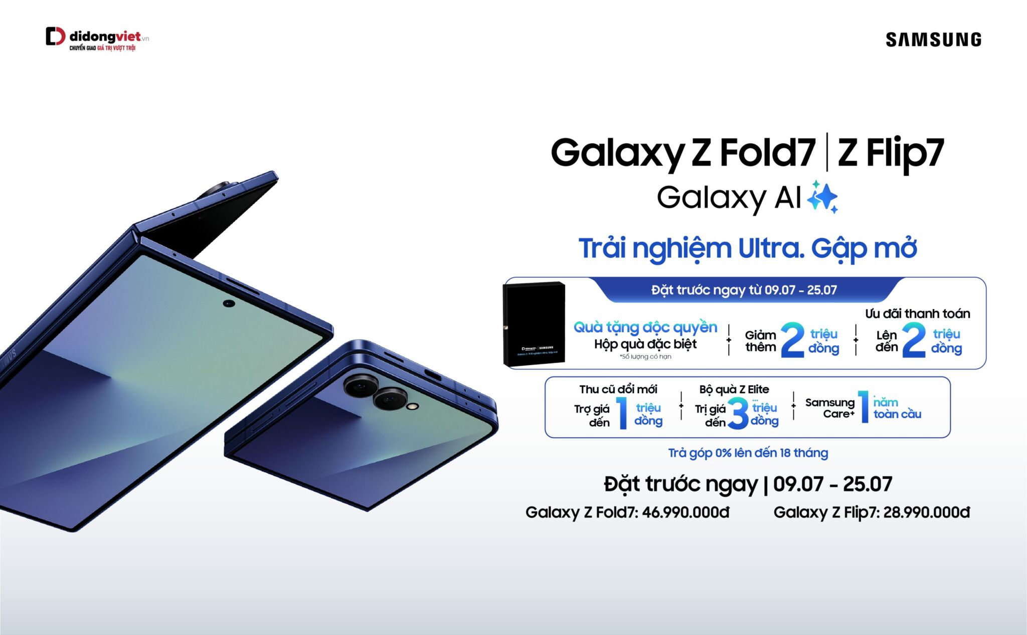 Đặt trước Galaxy Z Fold7 | Z Flip7 tại Di Động Việt: “Lật gập trúng quà” với tổng giá trị giải thưởng đến 100 triệu đồng Đặt trước Galaxy Z Fold7 | Z Flip7 tại Di Động Việt: “Lật gập trúng quà” với tổng giá trị giải thưởng đến 100 triệu đồng