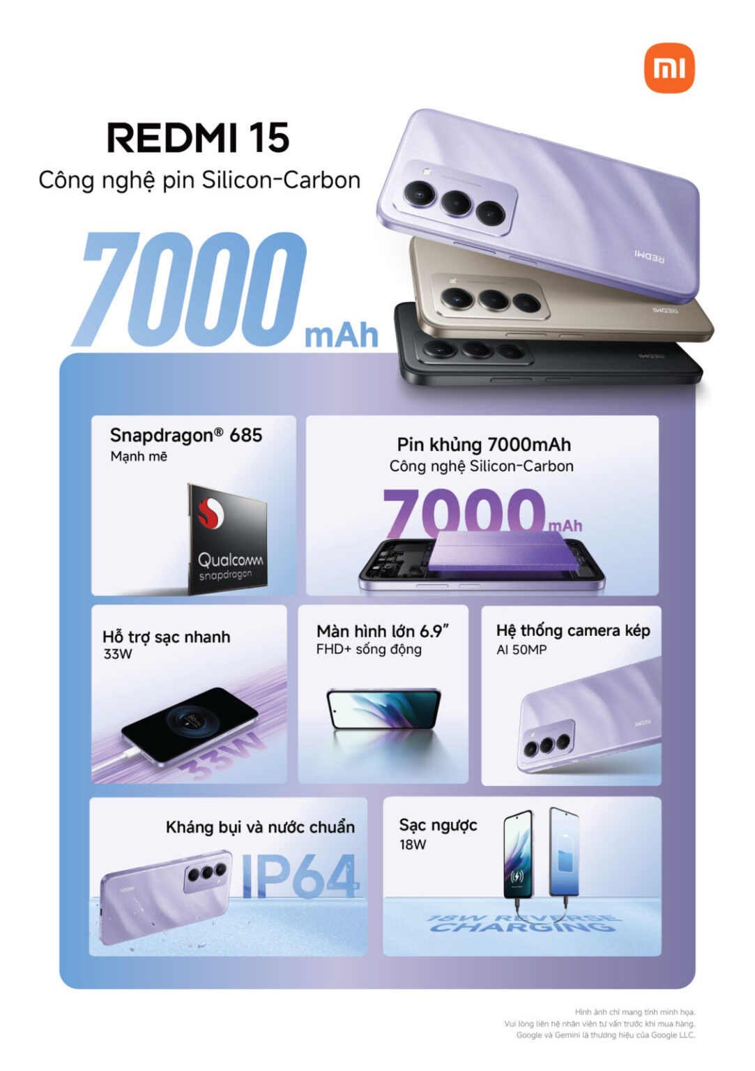 Redmi 15 chính thức ra mắt: Siêu pin Silicon-Carbon 7000mAh, màn hình lớn 6,9 inch dẫn đầu phân khúc, giá chỉ từ 4,79 triệu đồng