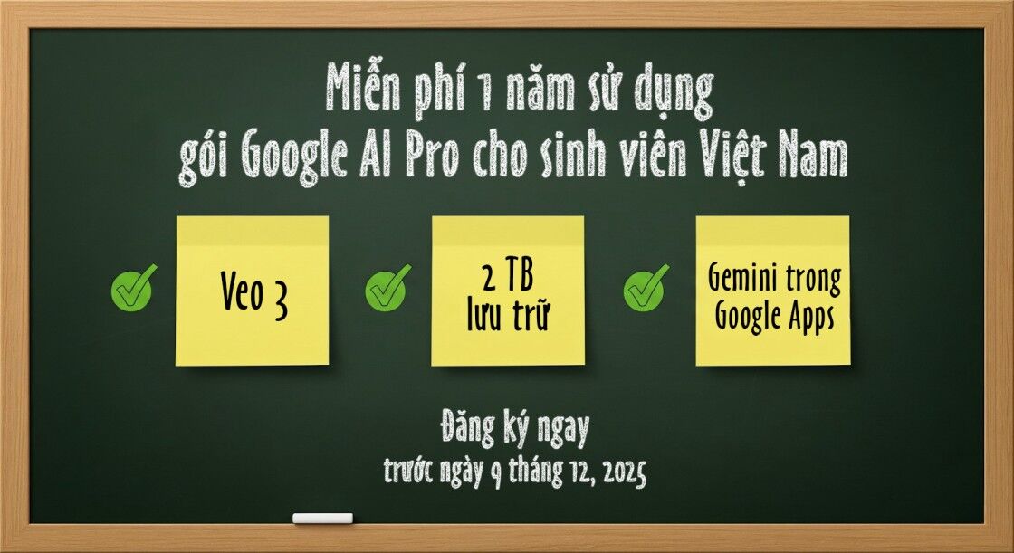 Google chính thức triển khai ưu đãi 1 năm sử dụng miễn phí gói Google AI Pro cho sinh viên Việt Nam