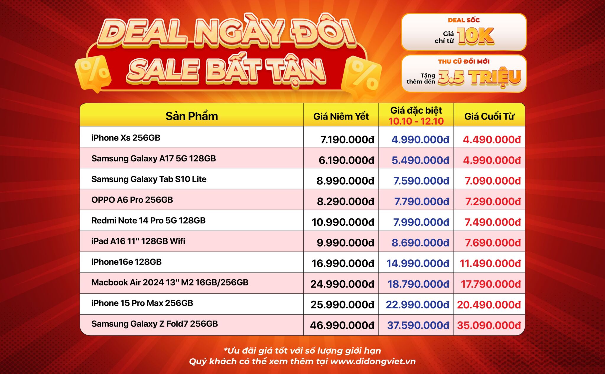 iFan và SamFan cùng săn sale 10/10 tại Di Động Việt: Loạt flagship giảm không tưởng, phụ kiện chỉ từ 10 nghìn đồng