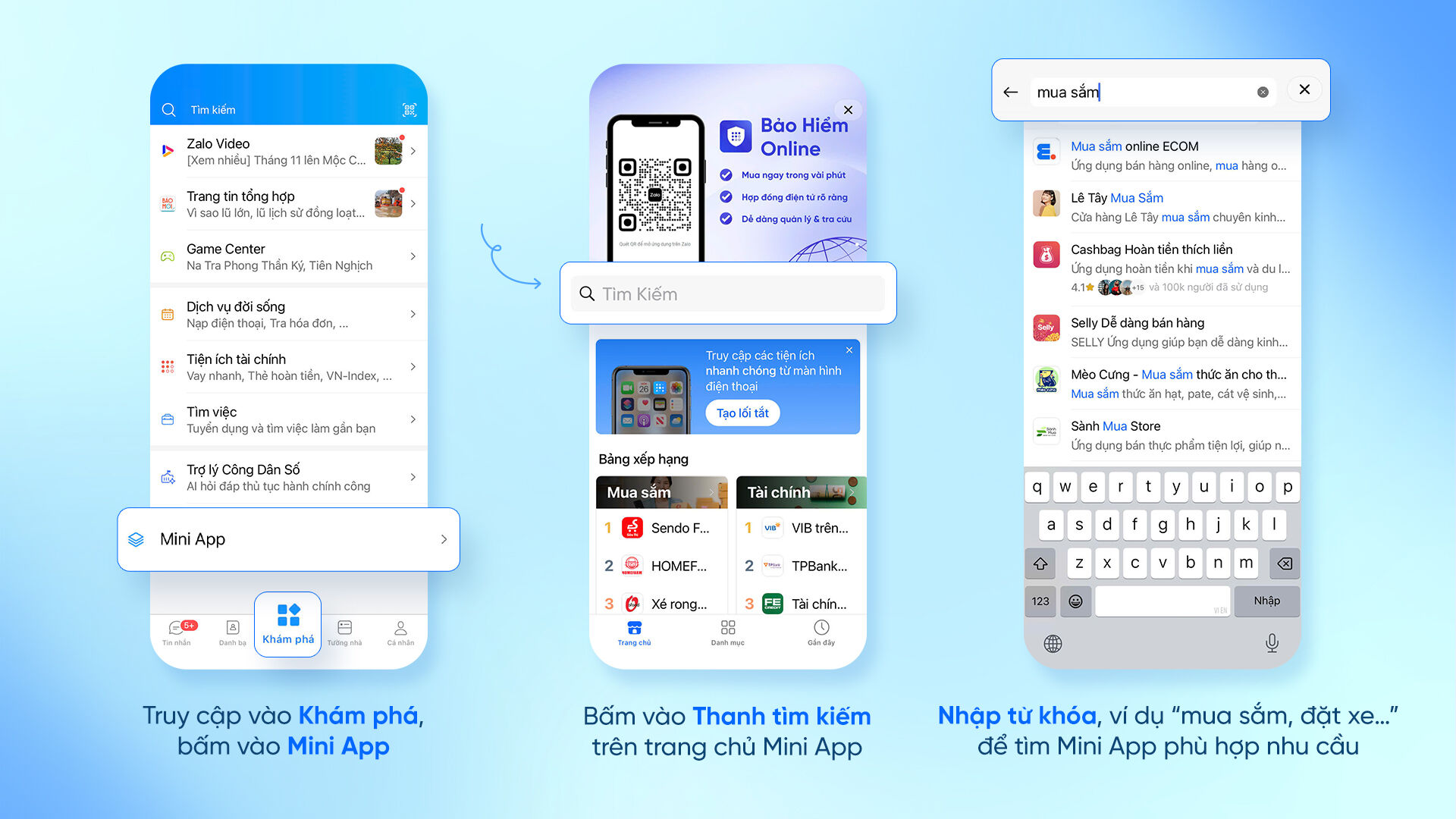 Kho tàng tiện ích với hơn 6.000 Mini App giúp người dùng mua sắm, đặt xe, nạp tiền điện thoại… ngay trên Zalo