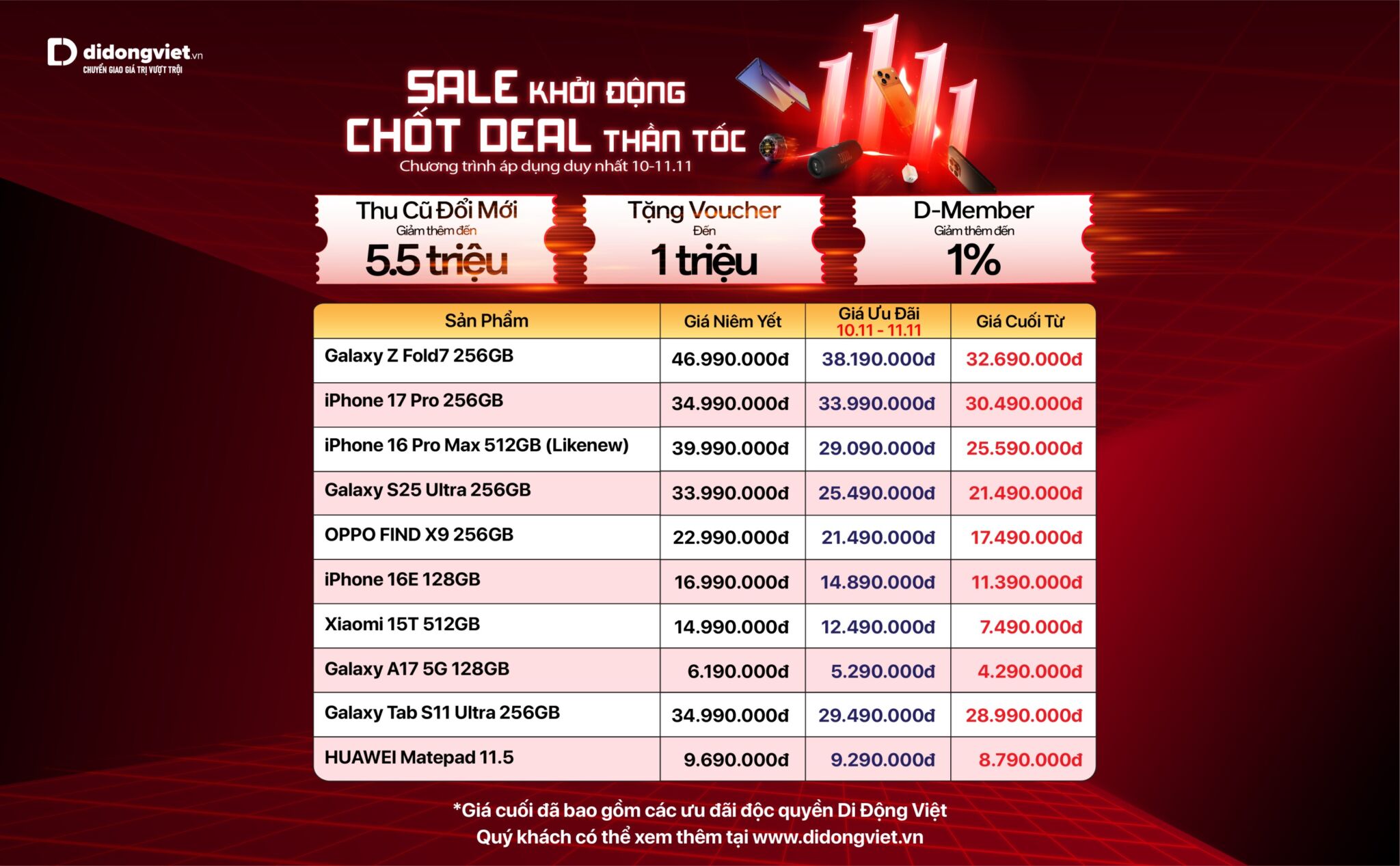 Sale công nghệ 11/11 tại Di Động Việt: Mua điện thoại tặng loa bluetooth, phụ kiện chỉ từ 11 nghìn đồng Sale công nghệ 11/11 tại Di Động Việt: Mua điện thoại tặng loa bluetooth, phụ kiện chỉ từ 11 nghìn đồng