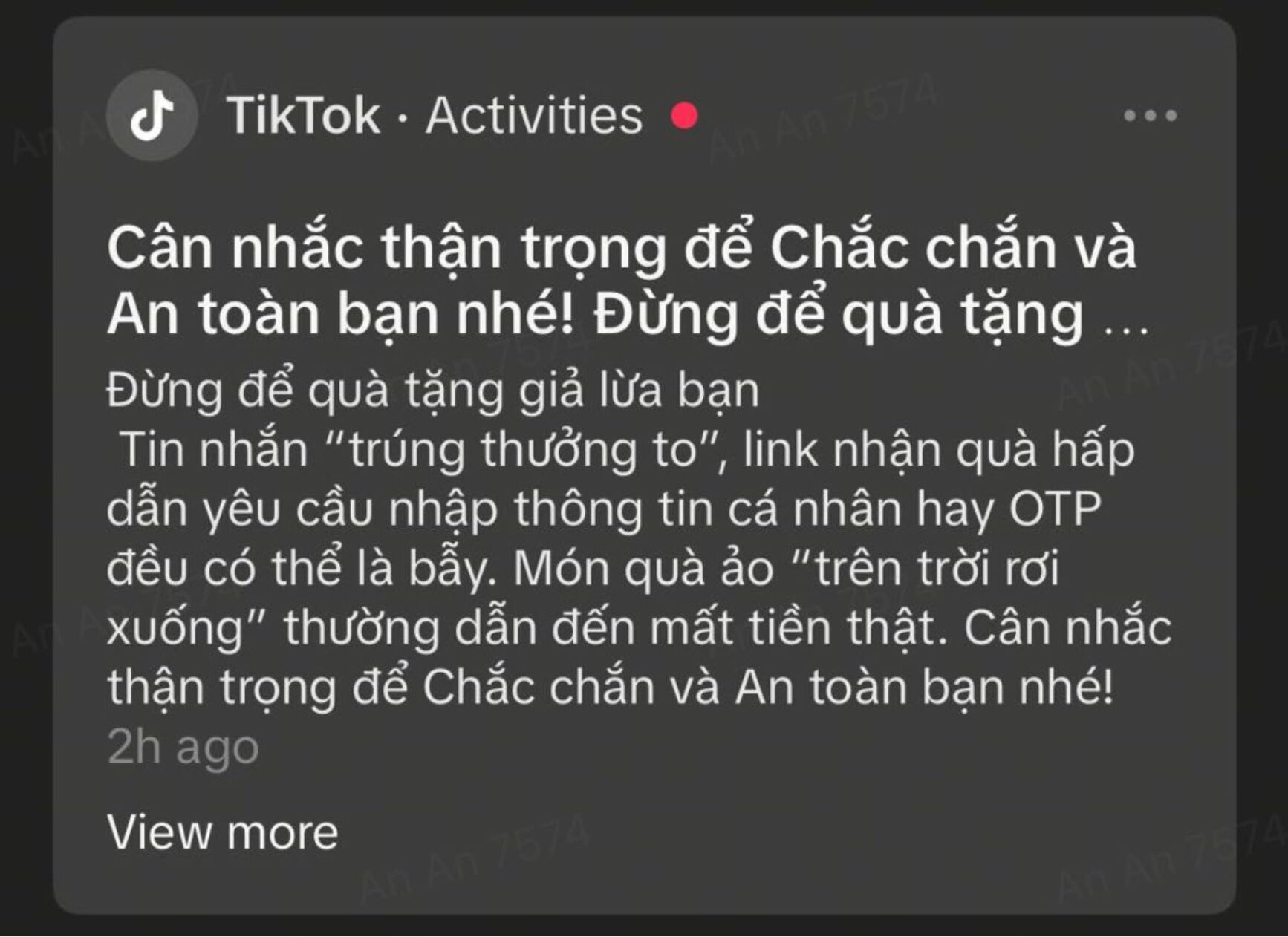TikTok gửi cảnh báo lừa đảo trực tuyến trực tiếp trong ứng dụng
