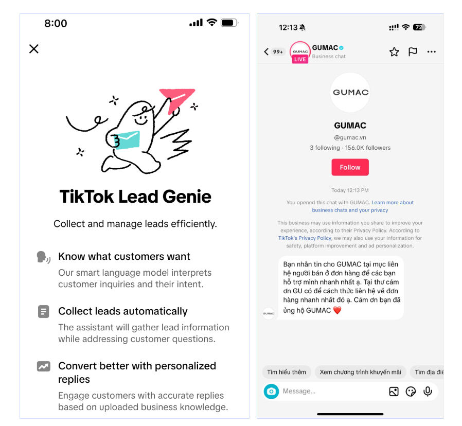 TikTok ra mắt Chatbot AI trong Tin nhắn Trực tiếp giúp chuyển đổi mỗi cuộc trò chuyện thành khách hàng tiềm năng chất lượng TikTok ra mắt Chatbot AI trong Tin nhắn Trực tiếp giúp chuyển đổi mỗi cuộc trò chuyện thành khách hàng tiềm năng chất lượng
